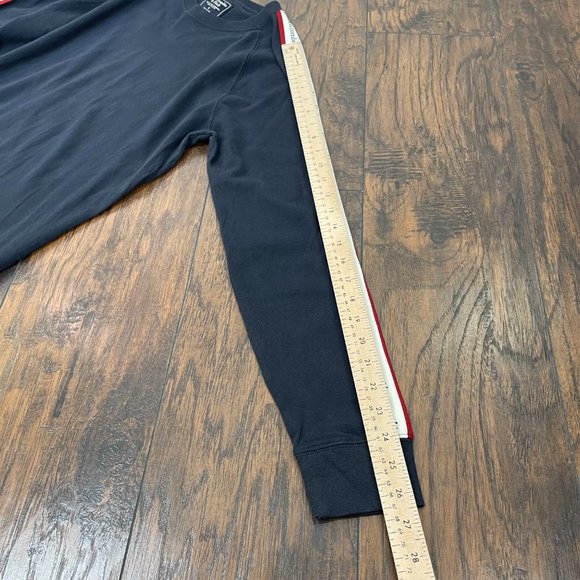 Abercrombie & Fitch Shirt Small Navy Blue Spell-Out Logo Stripe Sleeves Men's - Picture 10 of 12